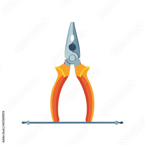 Precision pliers gripping a thin metal wire with isolated illustration for crafting and repair