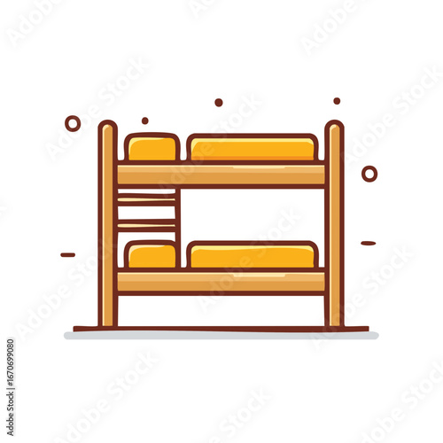 Cartoon Illustration of a Bunk Bed with Pillows in a Bedroom or Dorm