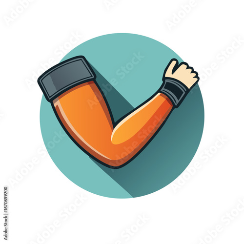 Illustration of an arm with protective sleeves on a round turquoise background, safety gear for industrial or construction work