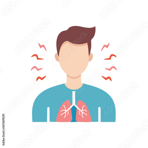 Human Lungs Ailment Illustration Person with Chest Pain Respiratory Illness Flat Design