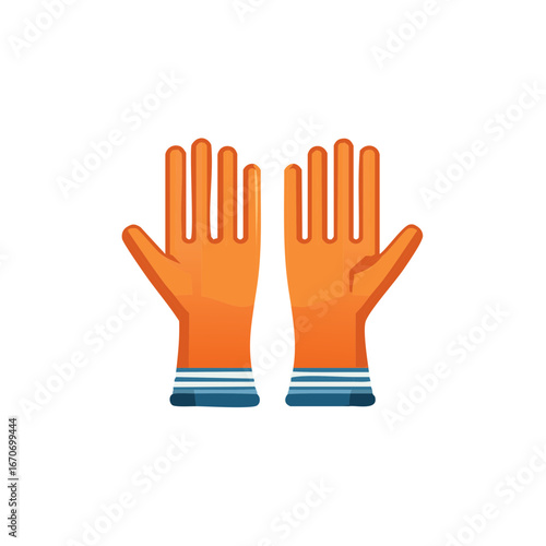 Orange rubber gloves illustration, protective workwear, isolated on white