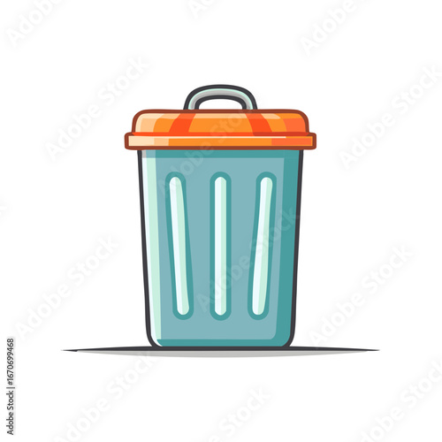 Cartoon trash can illustration with a lid, isolated on white. Environmental symbol concept.