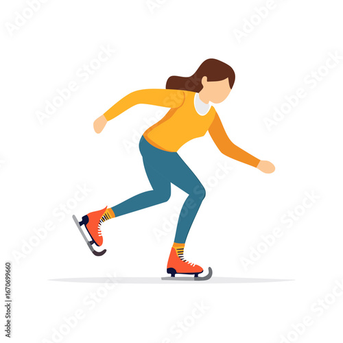 Woman Ice Skating Outdoors in Vector Illustration