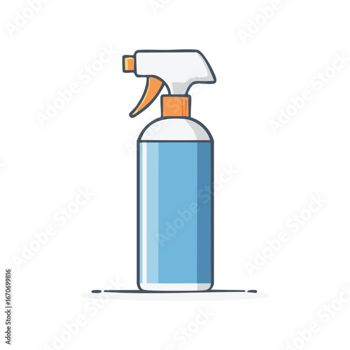 Stylized illustration of a blue spray bottle with a white and orange trigger dispenser, isolated on a white background.