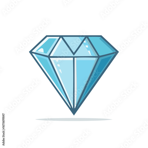 Cartoon illustration of a shiny blue diamond with shadows and highlights, isolated