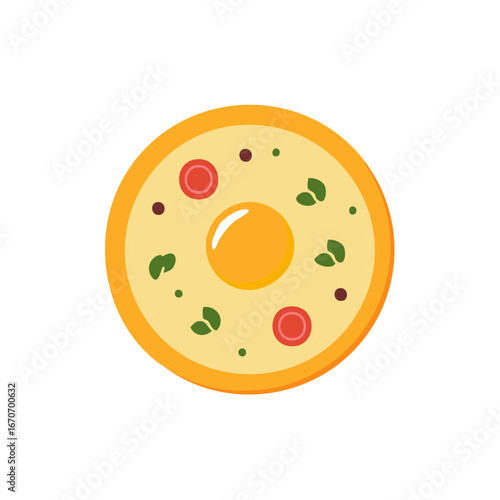 Delicious breakfast flatbread with fried egg tomatoes and fresh herbs in flat design style