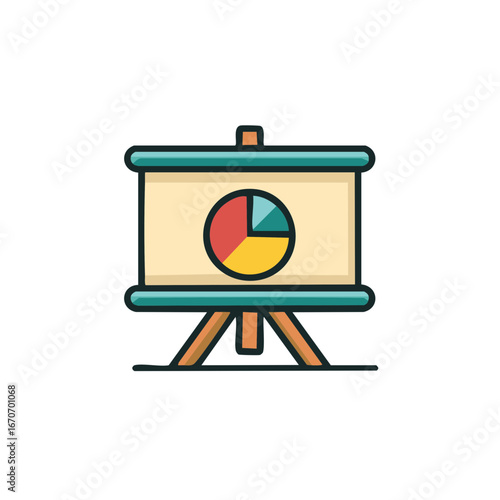 Easel with Pie Chart Symbolizing Business Analytics and Statistical Data Visualization