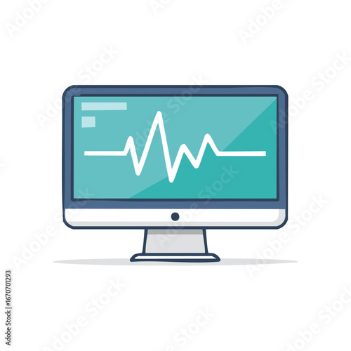 Computer Screen Displaying Pulse Line Signal Illustration for Health Monitoring Applications