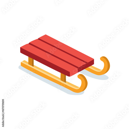 Classic red wooden sled for winter fun isometric illustration