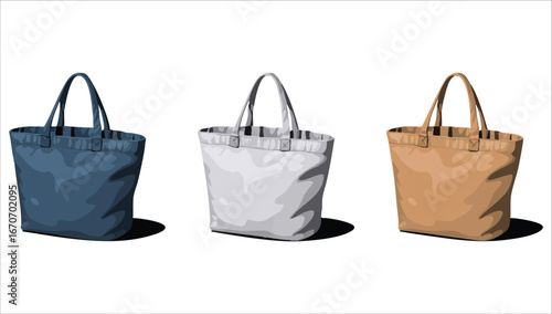 modern cloth bag templates with realistic folds and shadows vector art isolated on white background