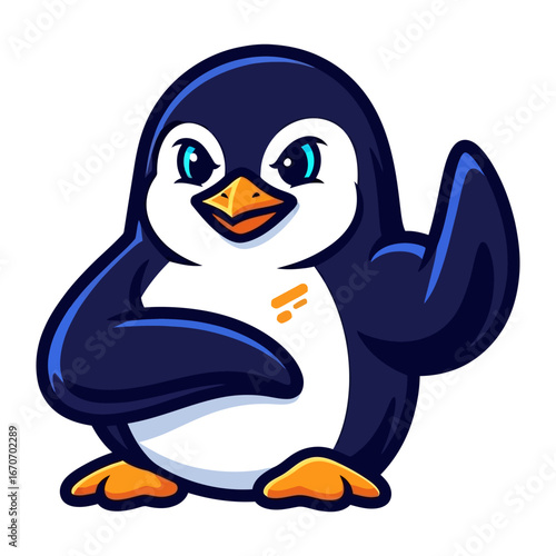 Animated Penguin: A charming animated penguin cheerfully waving hello. His jovial presence creates a delightful atmosphere of friendship. 