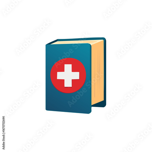 Medical book with a red cross symbol on the front, concept of health and medicine