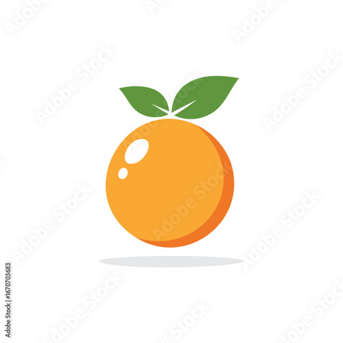 Fresh Orange with Green Leaves Vector Illustration Vivid Citrus Fruit Graphic Icon Delicious Healthy Food Design Natural Orange Logo