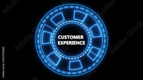 Animated neon customer experience visualization on black background for business concept