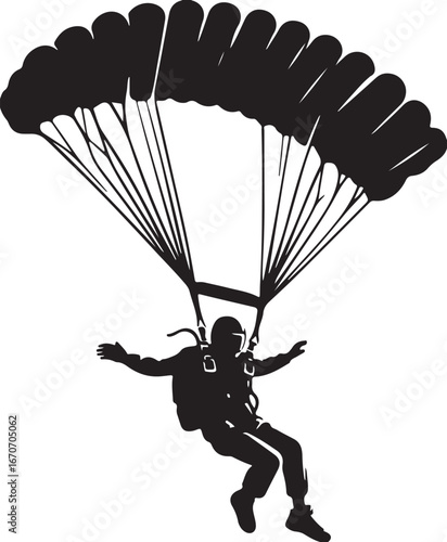 Adventure illustration of a man paragliding with a parachute silhouette in the sky