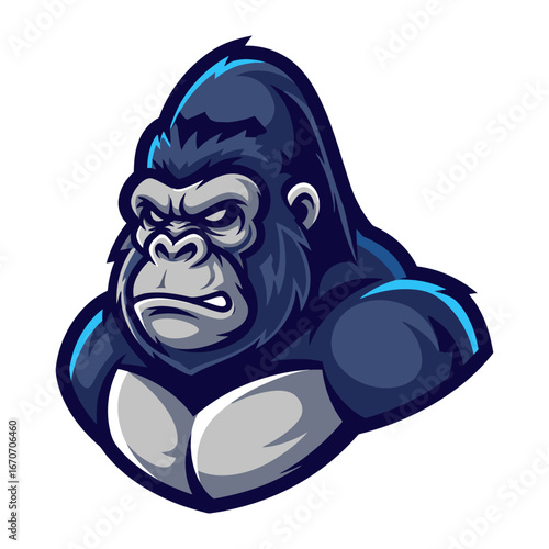Strength and Resolve: A close-up illustration of a formidable gorilla, showcasing the imposing essence of its powerful physique, a symbol of primeval fortitude.