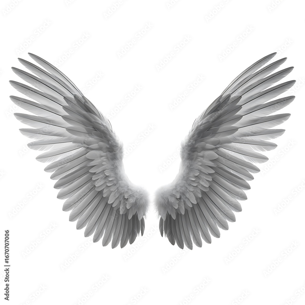 Fototapeta premium Majestic angel wings spread open showing intricate feather detail