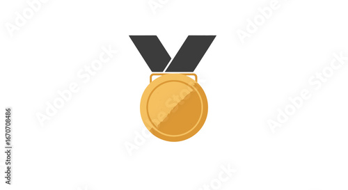 Achievement award medal winner champion gold ribbon prize success competition vector illustration on transparent background