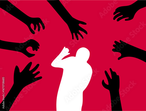 Shadow of hands trying to show oppression violence to person illustration