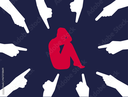 Pointing finger to person, bullying social issue illustration	