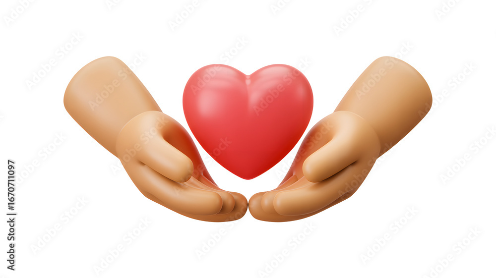 Fototapeta premium Heart health care love hands support help charity donation medical wellbeing romance valentine affection on transparent background