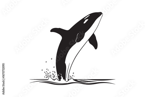 Majestic orca killer whale breaching from the ocean waves