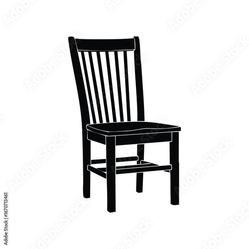 Vector art of Classic wooden dining chair with slatted back and square seat