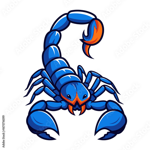 Bold Scorpion Illustration: A vibrant, stylized illustration of a bold scorpion, showcasing intricate details of its segmented body, pincers, and curled stinger against a neutral backdrop.