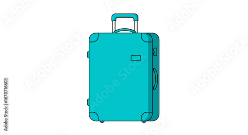 Turquoise travel luggage suitcase baggage journey vacation trip adventure holiday wheeled case illustration on transparent background