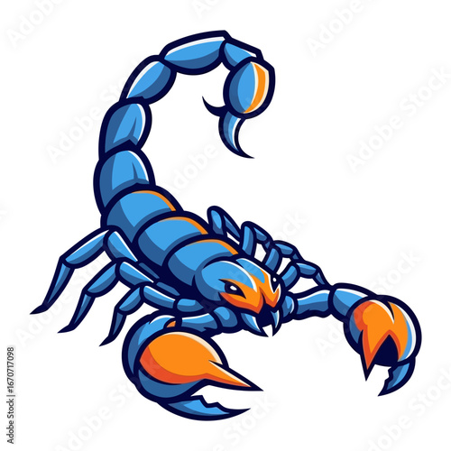 Fantastic Scorpion: A powerful blue scorpion, captured in dynamic illustration, displaying its threatening claws, poised and ready for action, and highlighting its formidable predatory presence.