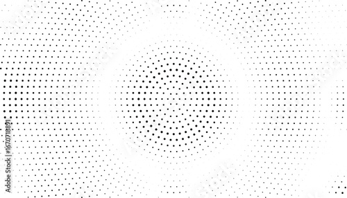 Abstract halftone dots wave backdrop with circular gradient monochrome minimal pattern geometric texture optical art mesh design for banners posters web and presentations