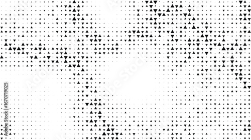 Monochrome triangle halftone background with radial frame and geometric mosaic triangles forming a soft gradient center space ideal for clean banners posters web headers