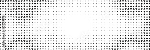Monochrome triangle halftone background with radial gradient center and dense dotted mesh creating a geometric vignette frame ideal for modern banners posters web headers