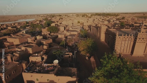 Mali – 4K Drone Aerial of Djenné with Famous Great Mosque of Mud Architecture