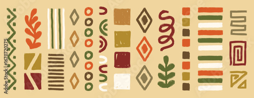 Ethnic African geometric boho set with earthy tones, hand drawn