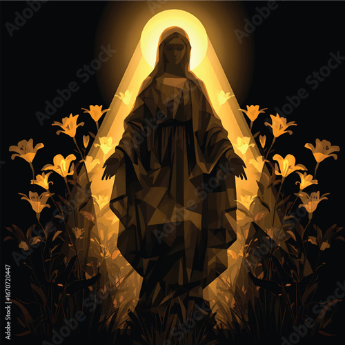 Geometric virgin mary with abstract light rays