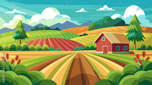 farm field landscape vector background