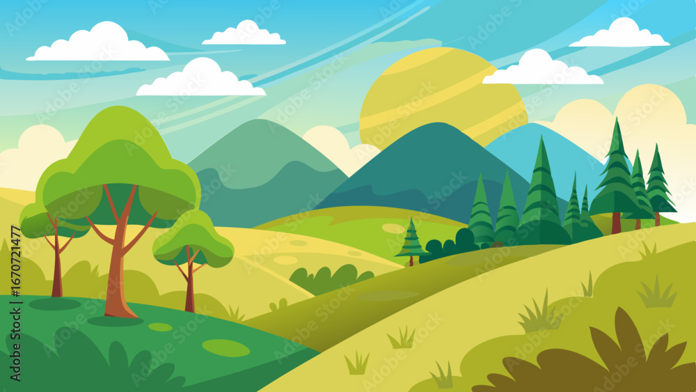 Obraz premium hill trees vector background