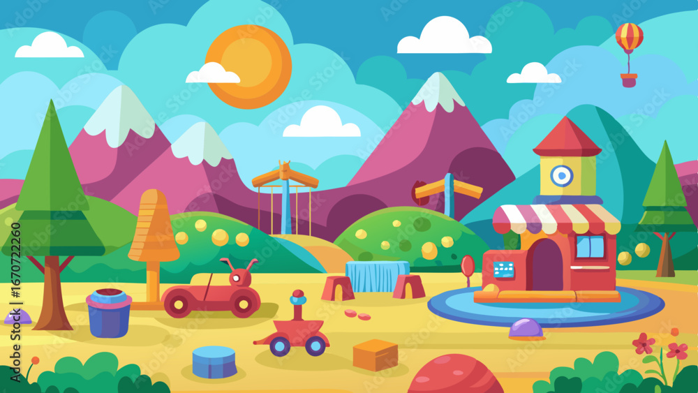 Naklejka premium kids toys landscape vector background