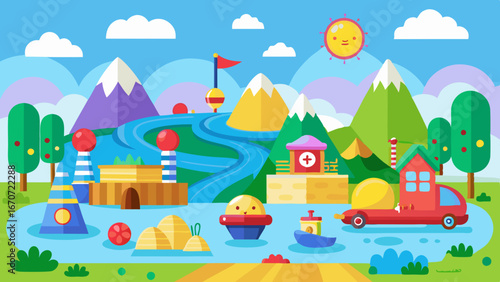 fairy tale castle kids toys landscape vector background