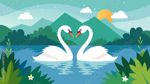 love swans on the lake vector illustration