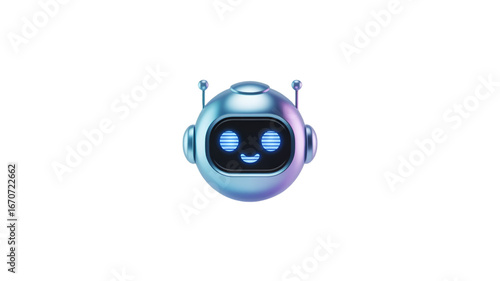 Cute Futuristic Robot Head with Glowing Blue Eyes