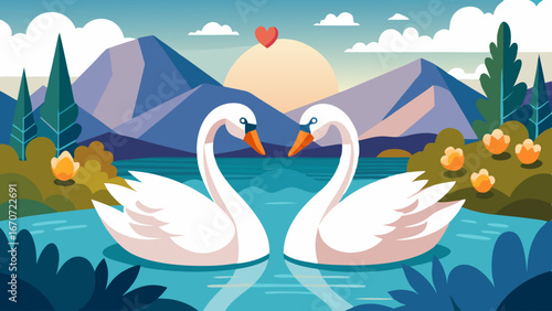 love swans on the lake vector illustration