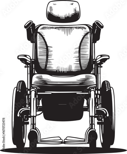 Electric wheelchair outline. Modern assistive device front view in vector style.