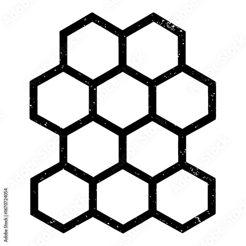Hand-Drawn Hexagon Grid Vector - Grungy Honeycomb Structure with Distressed Texture