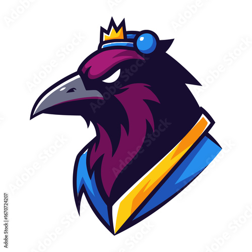 Royal Raven: An illustration of a proud raven adorned with a regal crown, embodies strength, wisdom, and a commanding presence, perfect for designs.