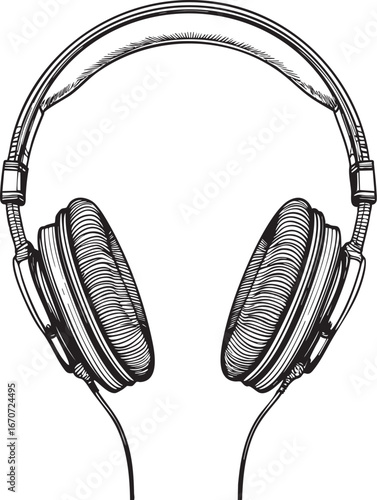 Headphones with sound waves outline. Vector minimal design for music themes