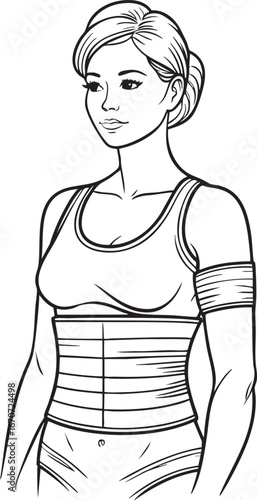 Post-liposuction recovery outline vector. Compression garment aftercare line illustration for cosmetic surgery patients.