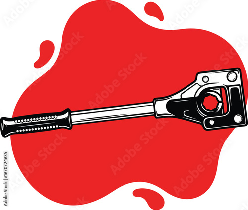 Breaker Bar Icon – Bold Black and White Vector Illustration of High-Torque Tool on Red Background