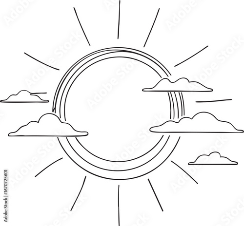 Summer sun outline. Warm seasonal decoration in simple lines.